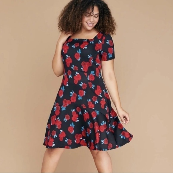 NWT Lane Bryant Red Rose Fit & Flare Dress Sz 22 - Picture 1 of 7